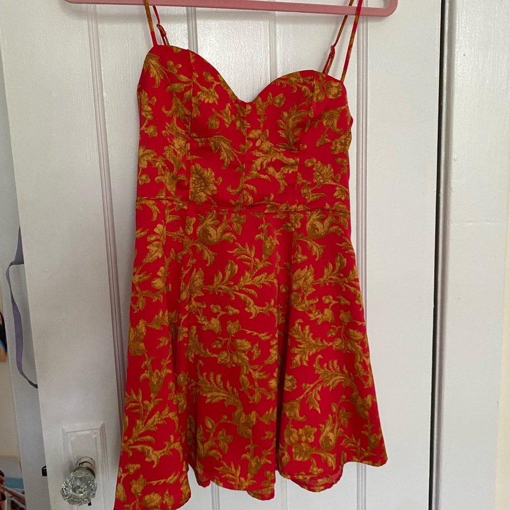 UO Orion Red Floral Bustier Mini Dress
